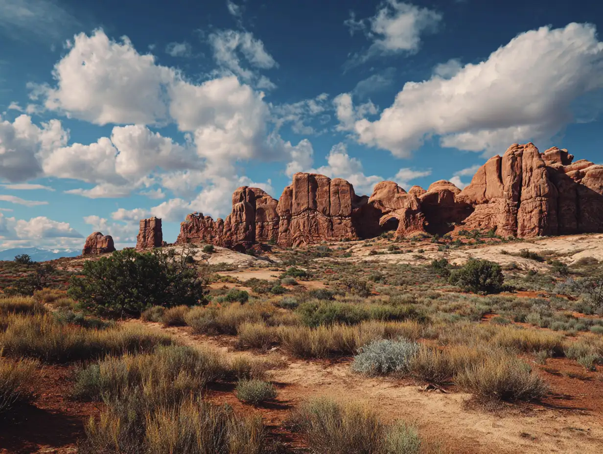 camping in Arches National Park near red rock desert scenery