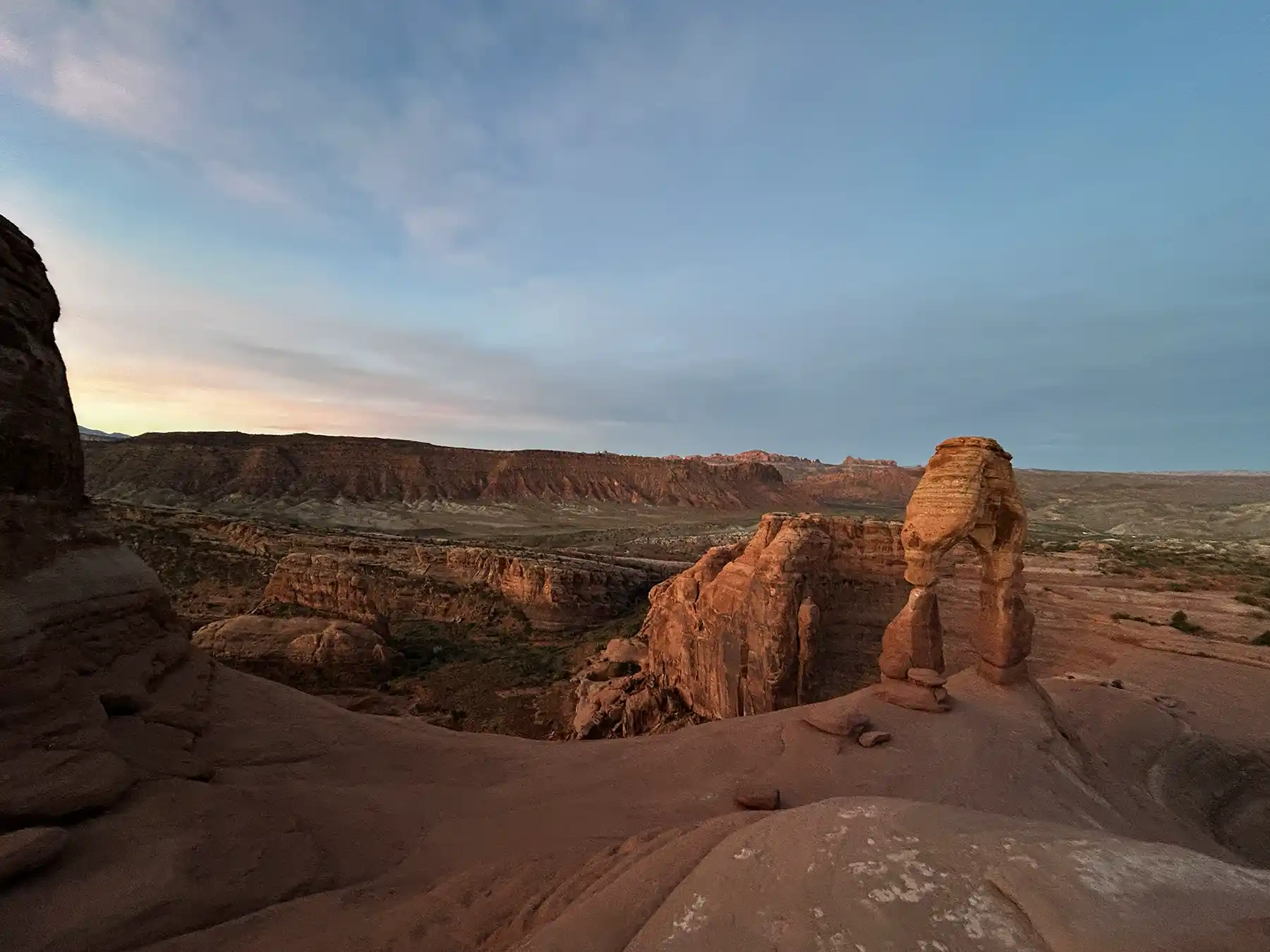 Exposed slickrock hiking terrain in Arches National Park