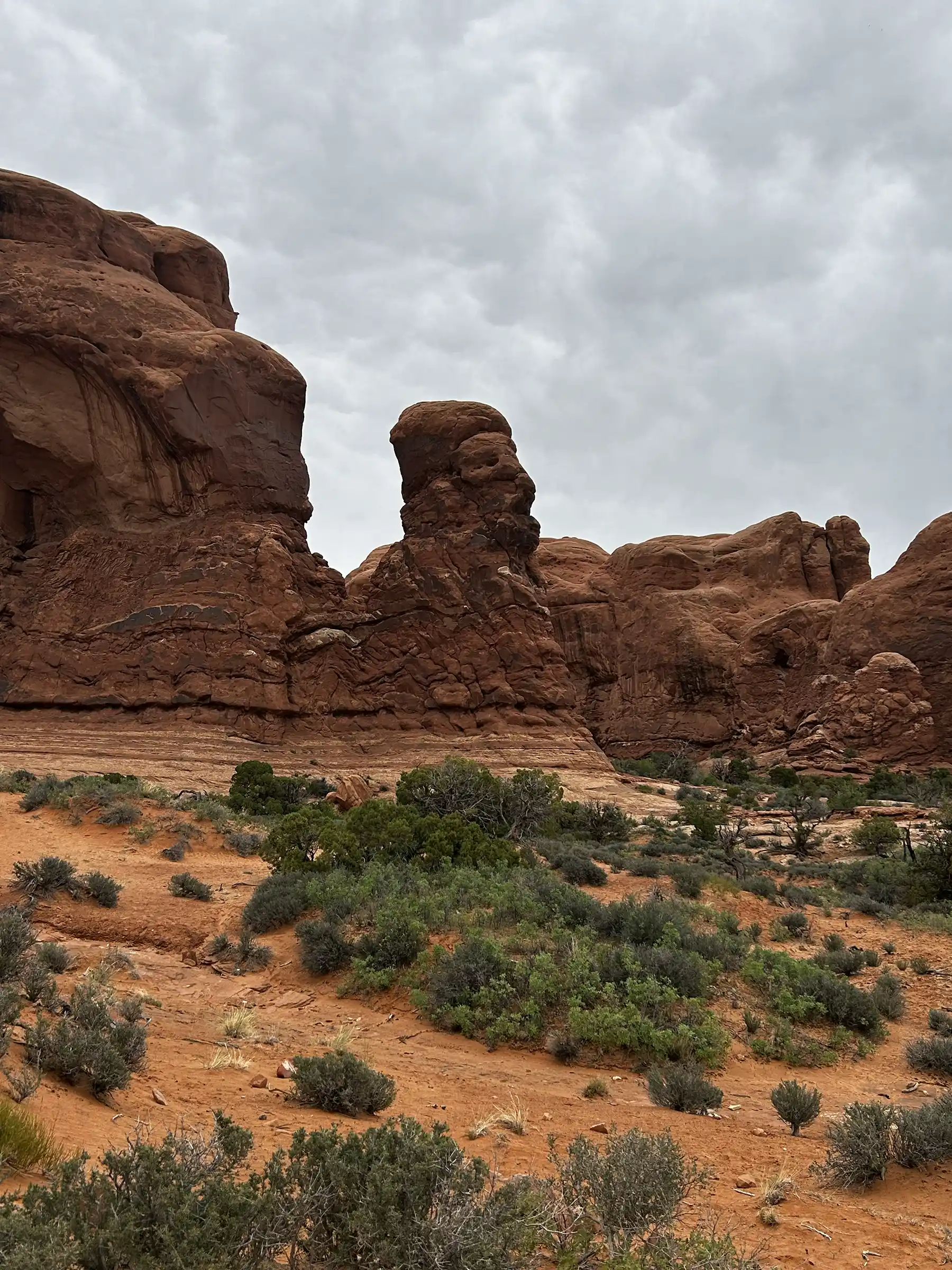 Exposed slickrock hiking terrain in Arches National Park